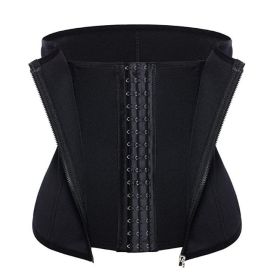 Amazon hot-selling zipper three-breasted belt neoprene corset body burst SWEAT fitness postpartum body girdle (Option: Black-S)