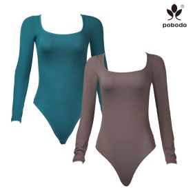 Square Collar Long Sleeved Frosted Warm Jumpsuit (Option: Green x coffee color-L)