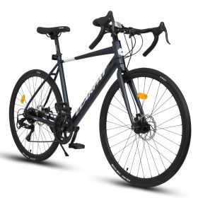 A28320RL 700C Road Bike, 16-Speed Outdoor Bike Disc Brakes, Light Weight Aluminum Frame, Racing Bike City Commuting Road Bicycle L Size for Men W (Color: Dark Blue L size)